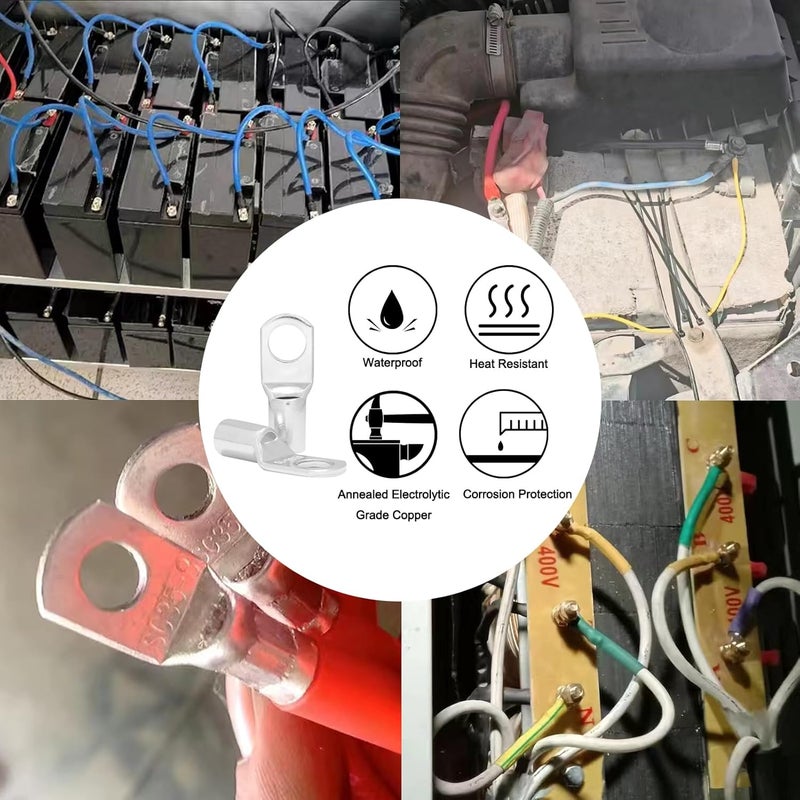 Mamfous 10PCS 2 Gauge Wire Connectors with Heat Shrink Tubing, Battery Terminal Ends, Tinned Copper Ring Terminals for 2 AWG - for Automotive, RV, Solar & Outdoor Power Equipment (SC35-8) - Image 5